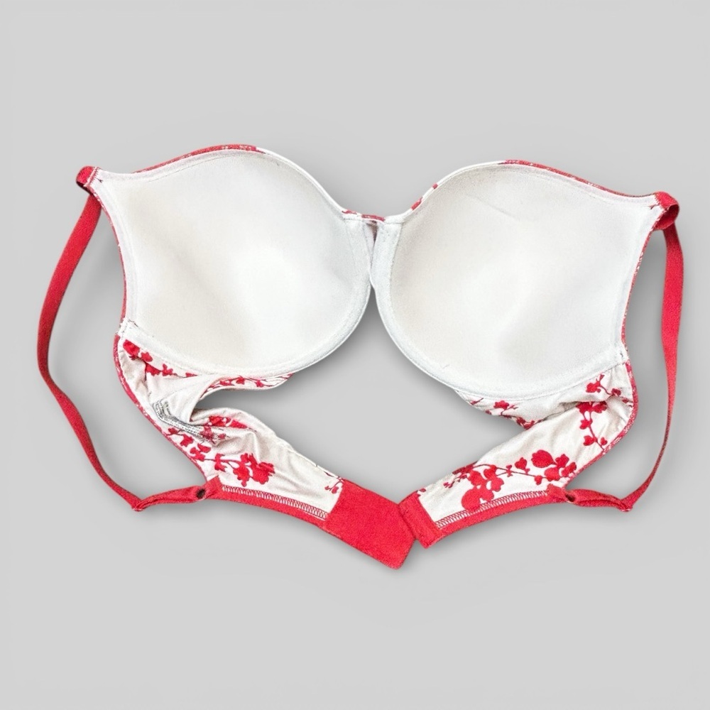 Victoria’s Secret Lined Demi Bra Red Floral Lace Lightly Padded Underwire 36D - Picture 3 of 5